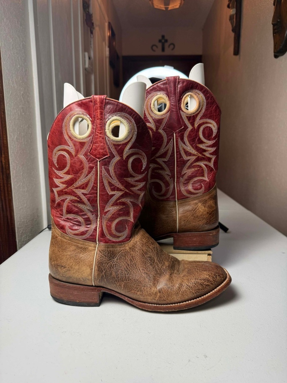 CAVENDERS DISTRESSED BROWN LEATHER SQUARE TOE COWBOY BOOTS Sz 13